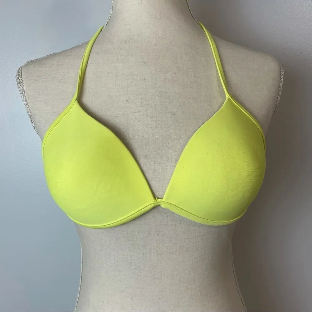 Forever 21 Neon Yellow Triangle Bikini Top Size L, Adjustable Swimwear